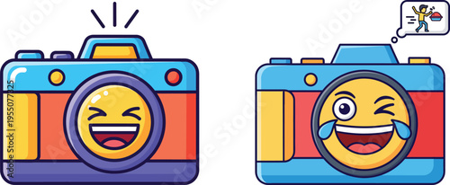 Cartoon Camera with Emoji Face – Funny Photography and Social Media Illustration