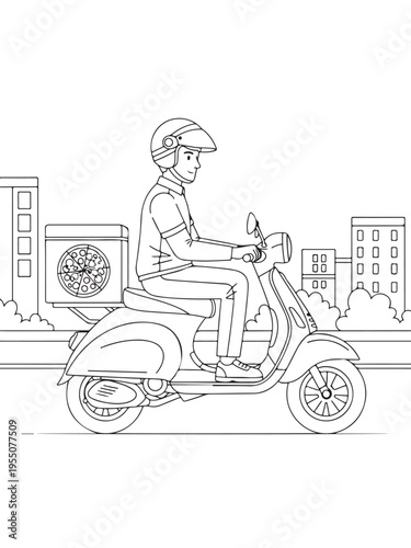 Pizza delivery man riding  coloring page 