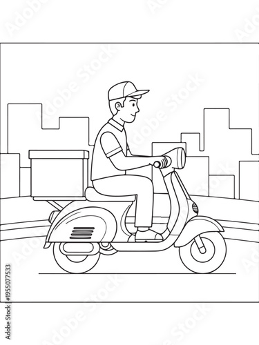 Pizza delivery man riding  coloring page 