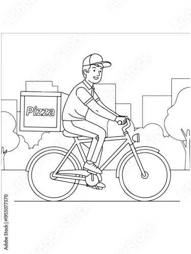 Pizza delivery man riding  coloring page 