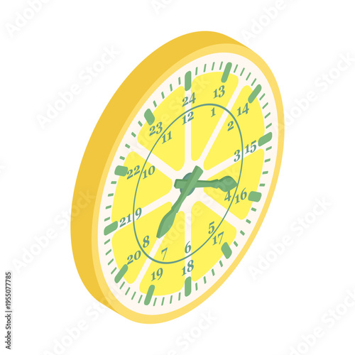 Lemon wall clock - hand drawn isometric vector illustration.
