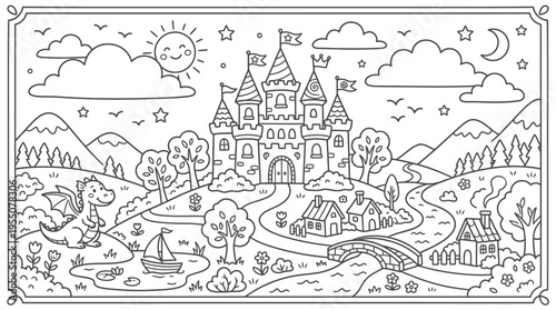 Fantasy Castle with Towers and Turrets.