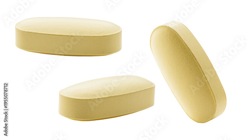 Cuadro en lienzo Isolated yellow oblong medicine pills and vitamin supplements for healthcare and wellbeing