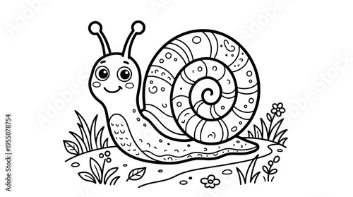 Smiling Snail with Shell and Antennae.