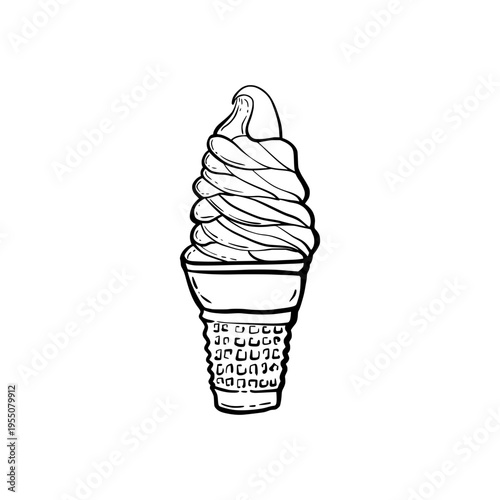 Hand drawn sketch of creamy ice cream cone logo bring joy ful to every body 