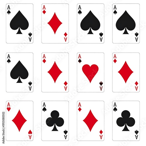 Aces of each suit from a standard deck of playing cards, arranged in a grid