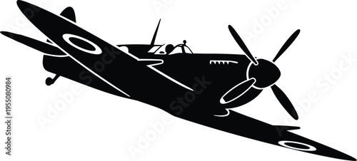 V e day tribute vintage british warplane silhouette on victory day