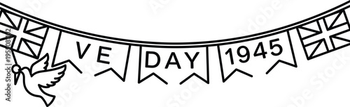 V e day 1945 celebrations with patriotic bunting and dove