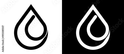 Abstract monochrome water drop icon with overlapping linear outlines. Minimalist geometric droplet for eco-friendly branding, wellness logos, and liquid energy symbols.
