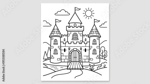 Fantasy Castle with Turrets and Flags.