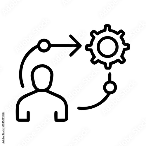 Self-learning system icon depicting interaction between a person and a gear