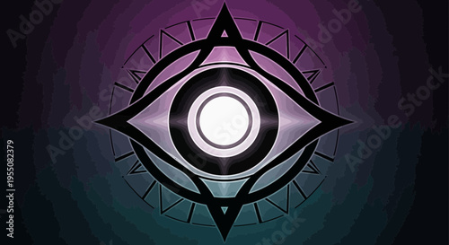 Abstract eye symbol with radiating lines and gradient background.