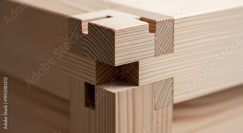 A close-up of wooden beams with notches cut into them