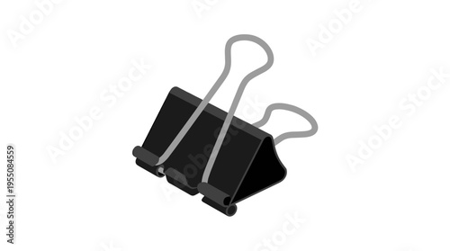 Binder clip: a clamp for binding paper and sealing bags, a metal holder for office and kitchen use, also known as a paperclip or binderclip, depicted as a flat vector illustration on a white