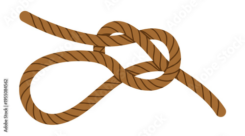 A rope forms an overhand loop, creating a secure knot. The string is simple and dependable, used for attachment and binding. Twine or lace provides additional safety. The illustration is a flat