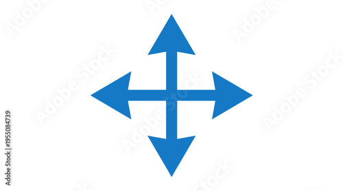 An arrow with a four-pointed cross, symbolizing movement, positioning, routing, and navigation; a sign for placing, moving, direction, and location in a web interface, presented as a flat vector