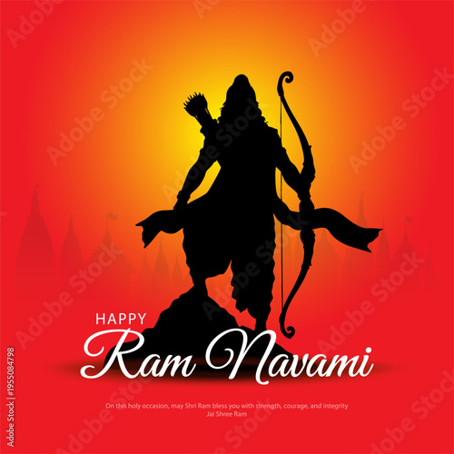 Happy Ram Navami Greeting Card with Lord Rama Silhouette and Bow Arrow