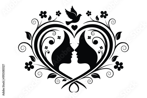 Heart with silhouettes of women and bird