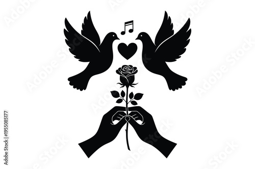 Doves, heart, rose, hands silhouette art