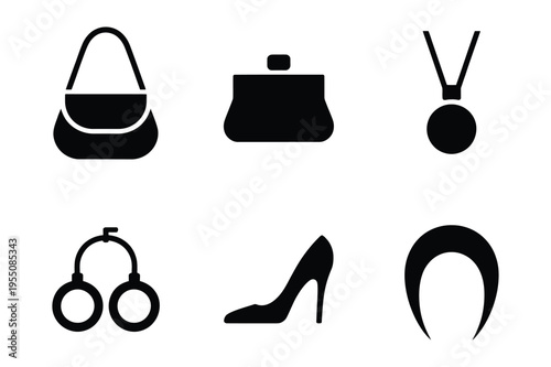 Vector icons of women's accessories and shoes with high heels