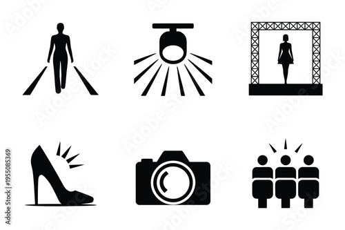Vector icons of fashion show and photography