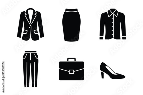 Vector icons of women's business attire and bag