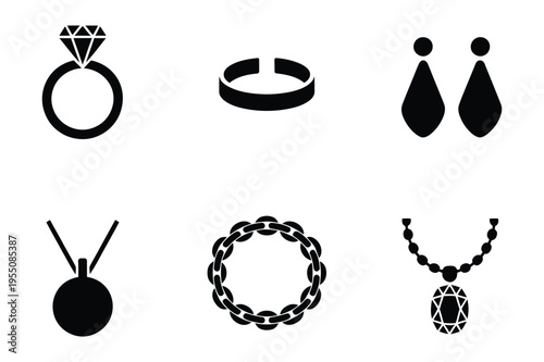 Jewelry icons: ring, earrings, necklace, bracelet, chain