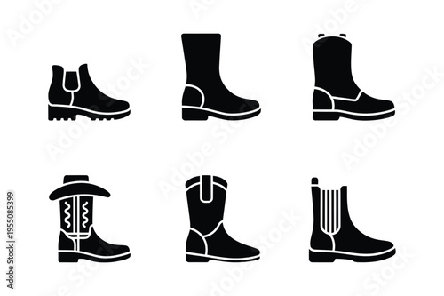 Boot icons: cowboy, chelsea, work, combat, riding boots