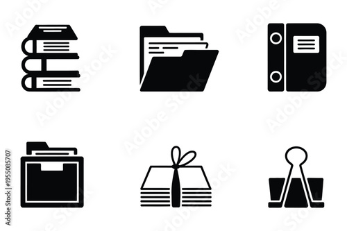 Office supplies icons black silhouette vector set