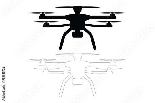 Drone icon black silhouette vector with reflection
