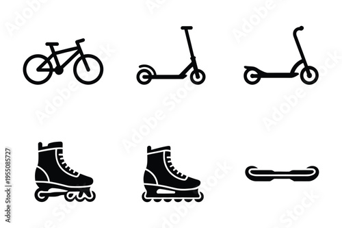 Personal transport icons black silhouette vector set