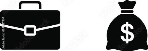 Business Briefcase and Money Bag Icons finance