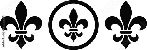 Three Black Fleur De Lis Symbols On White Background