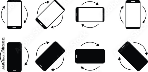 Rotate smartphone icon set. Rotate smartphone icon. Device rotation symbol. Rotate Mobile phone. Turn your device sign
