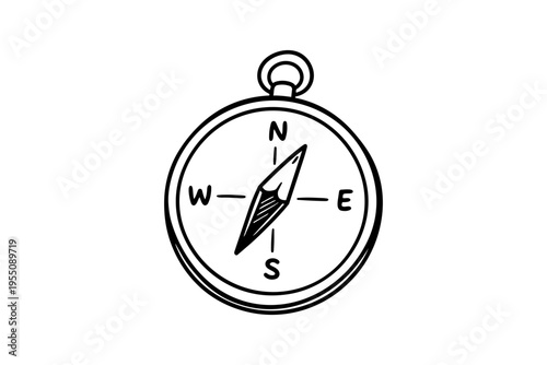 Illustration of a compass with north south east and west directions