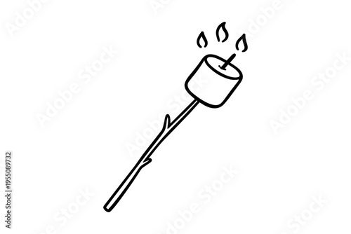 A simple line drawing of a toasted marshmallow on a stick