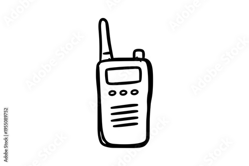 A simple line drawing of a handheld twoway radio device with antenna