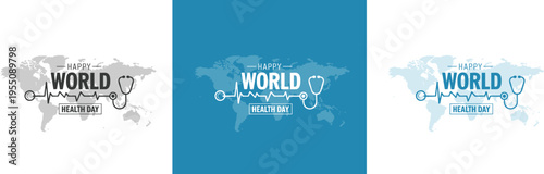 Logo typo for World health day and medical stethoscope with health care advertising and Promotional advertisement for medical hospital or clinics.