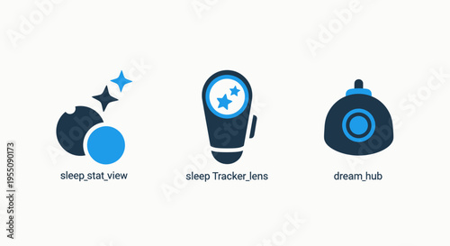 Sleep tracking and dream analysis icon set: representing rest, wellness, and data monitoring for digital health applications, well being