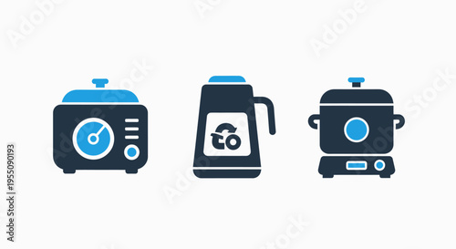 Smart kitchen appliances and cooking gadgets icon set: modern technology for home automation and culinary convenience