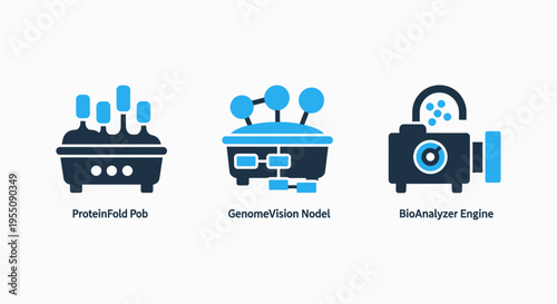 Artificial intelligence icons: proprietary data growth, generative vision models, and predictive analytics engine symbols