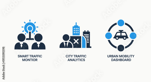 Smart city traffic management & urban mobility dashboard analytics system icons for modern infrastructure