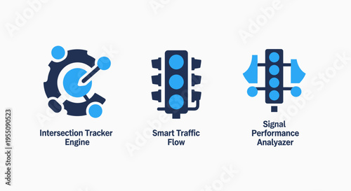 Smart city and urban infrastructure icons for traffic management, signal analysis, and intelligent transport systems