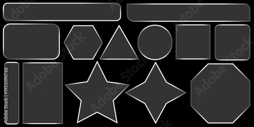 Transparent Glass Plate Frame Set, Glossy Window Glass With Reflections - Glass Plate On Transparent Background - Light Glass Box Frame With Mirror Effect For Square UXUI Icon Set