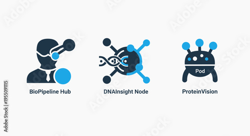 Biotechnology and genetic engineering icon collection highlighting DNA analysis laboratory research human bioengineering and molecular science innovation for healthcare medical projects