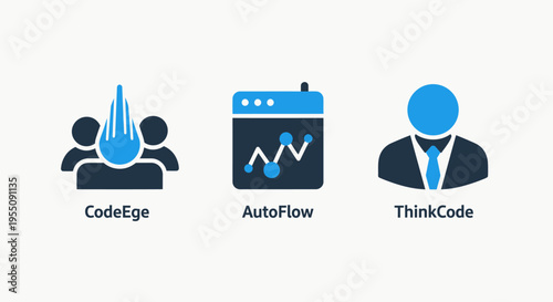 Artificial intelligence and automated coding icons showcasing developer collaboration data analytics charts and professional engineering concepts for modern software development solutions