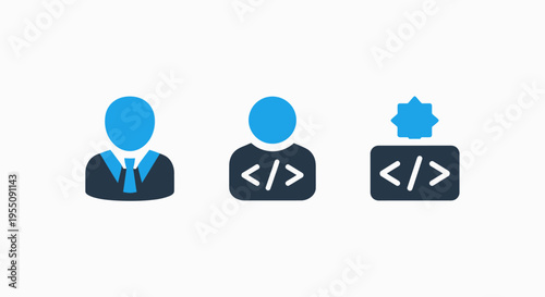 Web programming and application development icon collection featuring coder profiles script syntax and high quality software engineering symbols for professional it and tech workflows