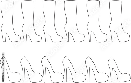Black and white line of women’s boots and heels