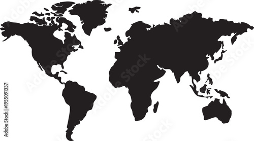 Black and white map globe continents