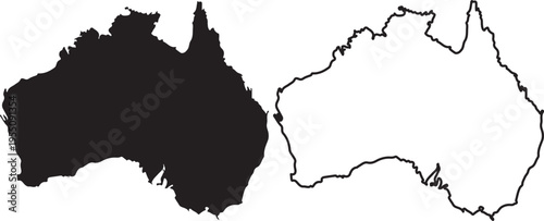 Black and white outline maps of australia
